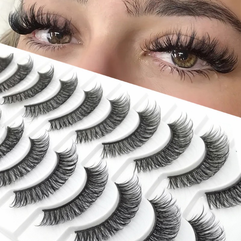 10 Pairs DD Curl Voluminous Fluffy Fake Eyelashes, Natural Long Soft Wispy Messy Dramatic False Russian Lashes